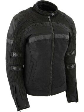 Black Armored Textile Motorcycle Jacket for Women - All Season Jacket w/Removabl